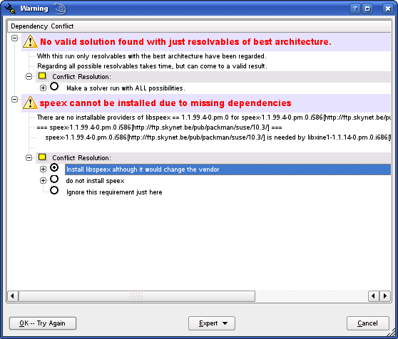 A screen shot of the libxine1 dependency error