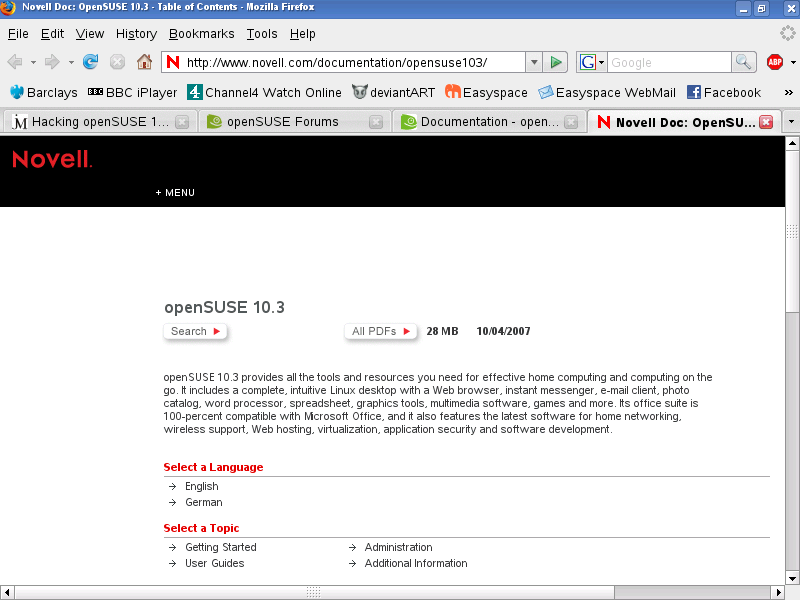 A screen shot of Novell Docs