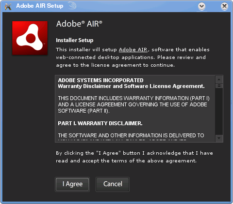 Installing Adobe AIR screen shot