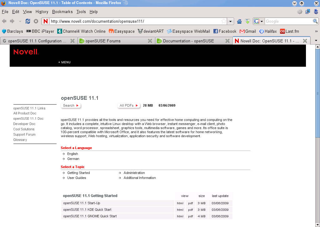 Screen shot of Novell Docs