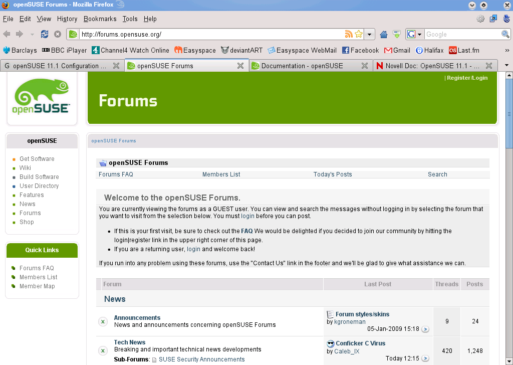 Screen shot of the openSUSE Forums