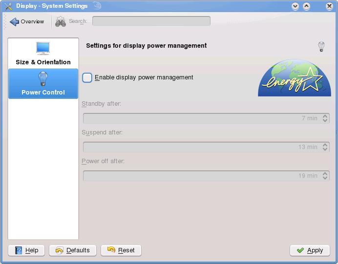 Power Management dialog screen shot