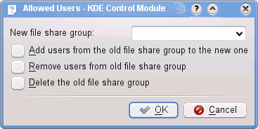 Dialog to choose the group for Samba Sharing screen shot