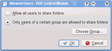 Dialog to choose the users for Samba Sharing screen shot