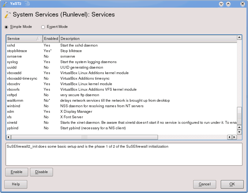 The System Services screen shot