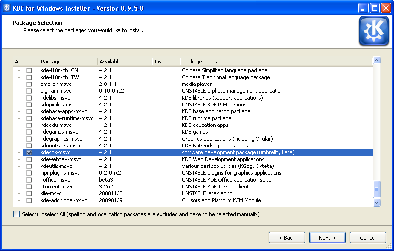 Screen shot of the KDE Installer